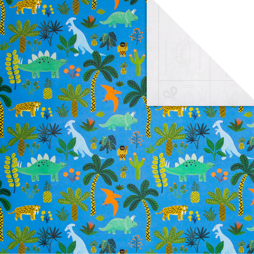 2M Any Occasion Wrapping Paper Roll - Dinosaur Illustration Design