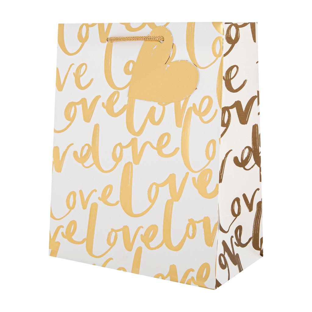 Medium Gift Bag - Gold 'Love' Text Design