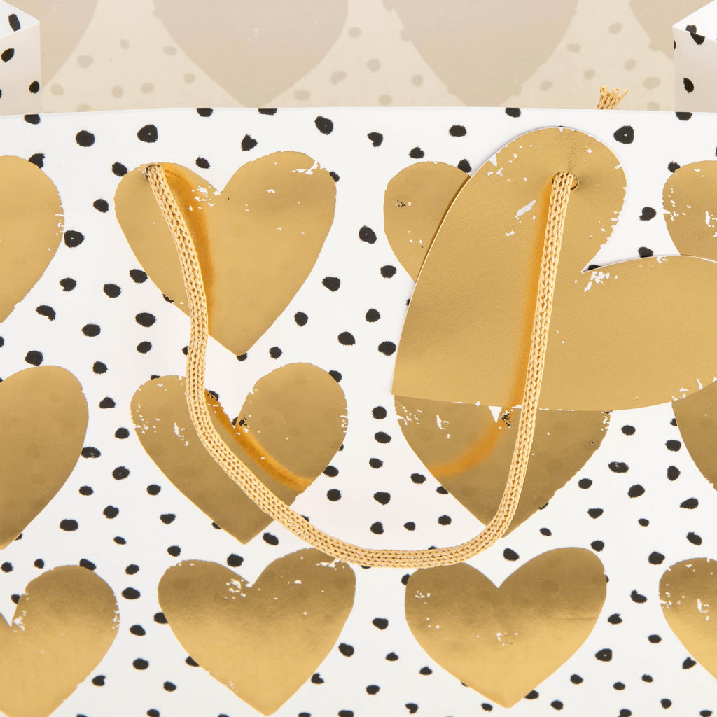 Large Gift Bag - Gold Hearts Pattern Design