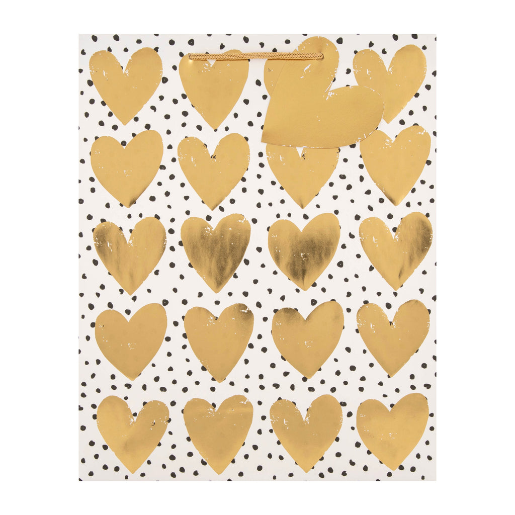 Large Gift Bag - Gold Hearts Pattern Design