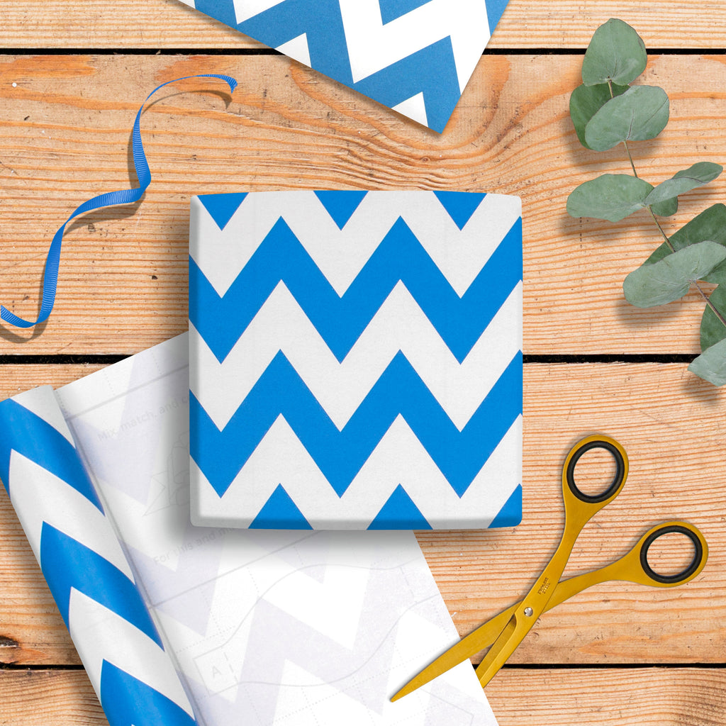 2M Any Occasion Wrapping Paper - Blue Zig-Zag Design
