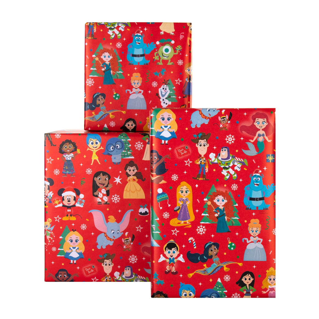 12m Multipack Christmas Wrapping Paper - 3 Rolls in 1 Red Disney 100 Design
