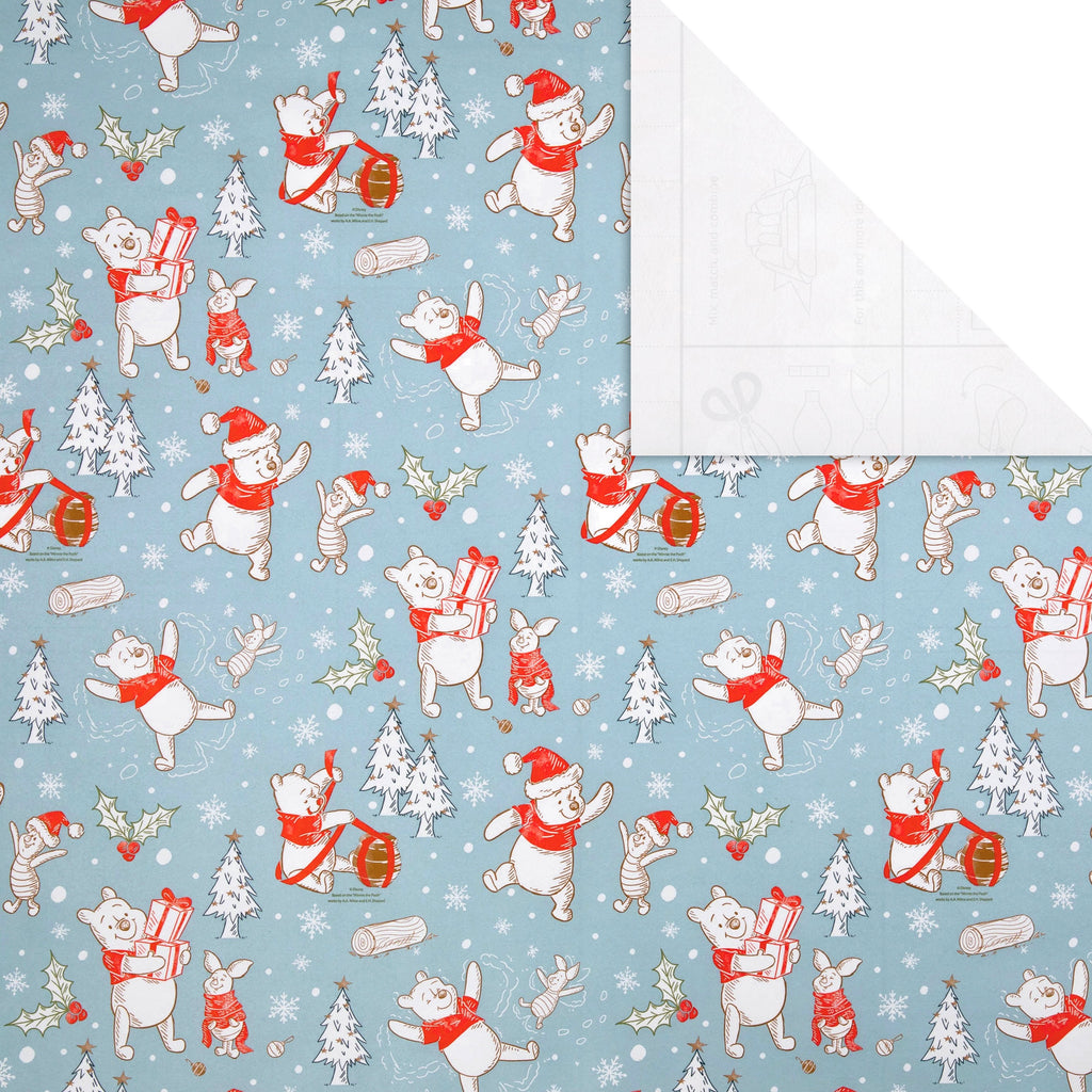 12m Multipack Christmas Wrapping Paper - 3 x 4M Rolls in 1 Blue Winnie the Pooh Design