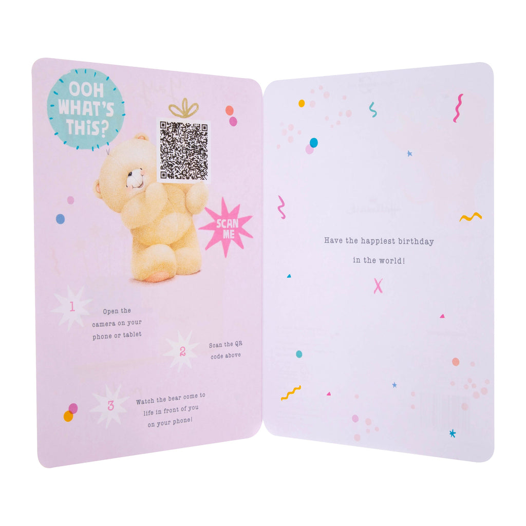 Interactive Pink Forever Friends Birthday Card for Her with QR Code