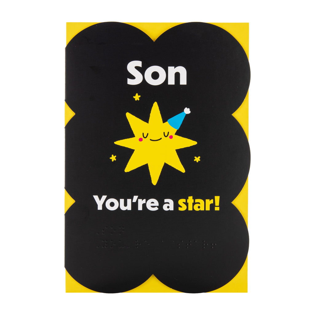 Birthday Card for Son - RNIB Yellow Star with Braille Design