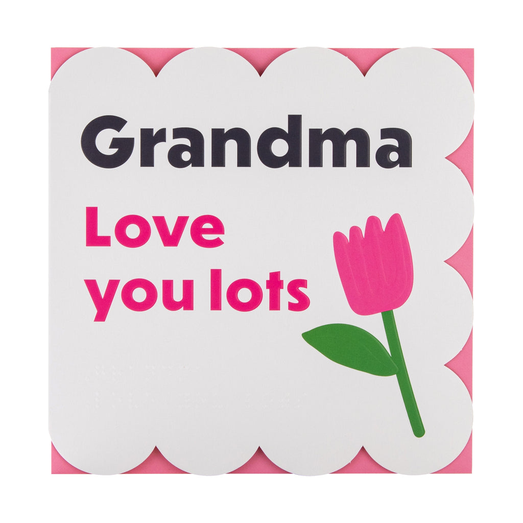 Birthday Card for Grandma - RNIB Pink Flower with Braille Design