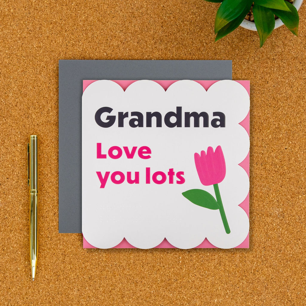 Birthday Card for Grandma - RNIB Pink Flower with Braille Design
