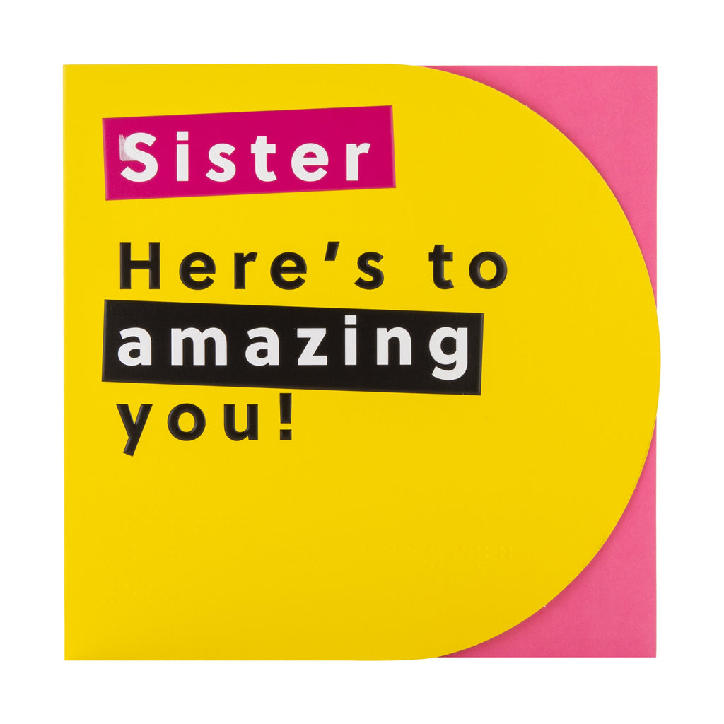 Birthday Card for Sister - RNIB Yellow with Text & Braille Design