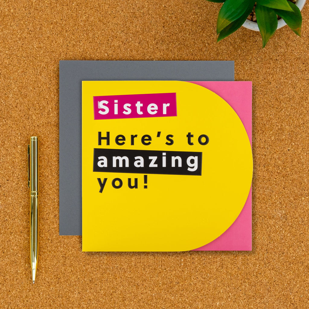 Birthday Card for Sister - RNIB Yellow with Text & Braille Design