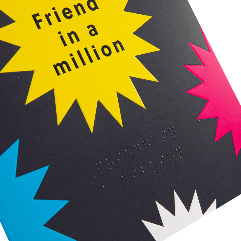 Any Occasion Birthday Card for Friend in a Million - RNIB Yellow Star with Braille Design