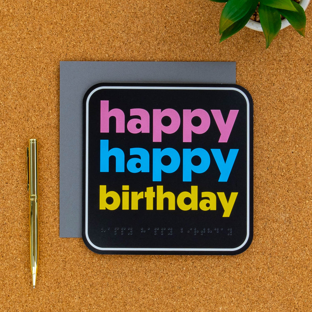 Birthday Card - RNIB Colourful Text Design with Braille
