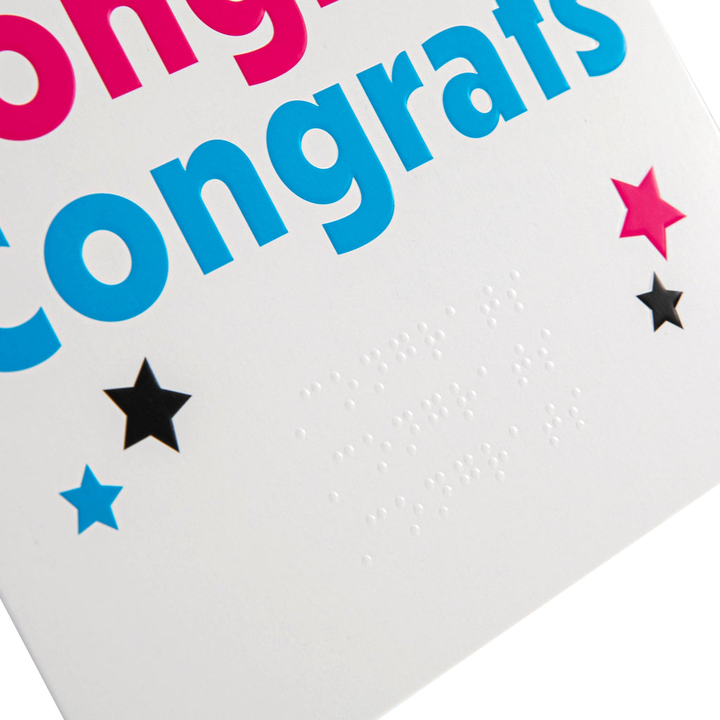 Congratulations Card - RNIB Colourful 'Congrats' Text with Braille