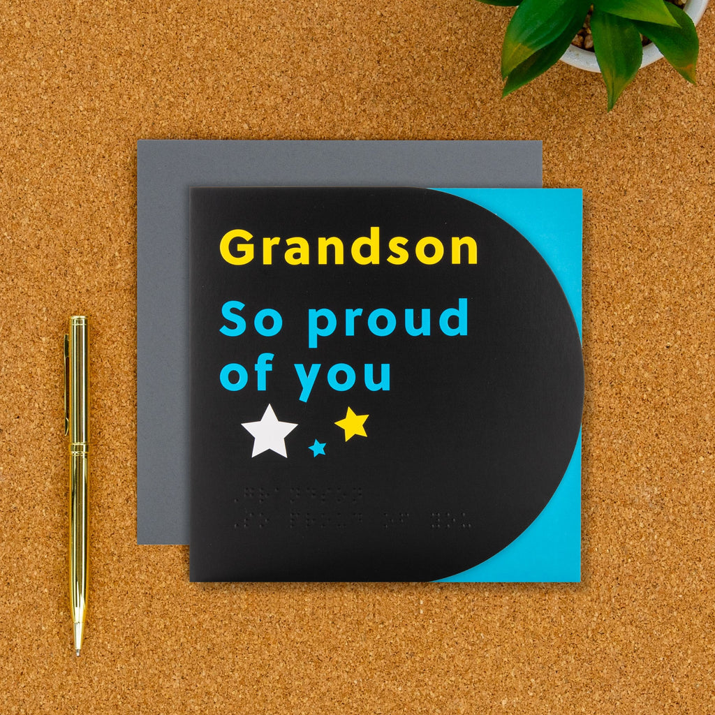 Birthday Card for Grandson - RNIB 'So Proud Of You' with Braille Design