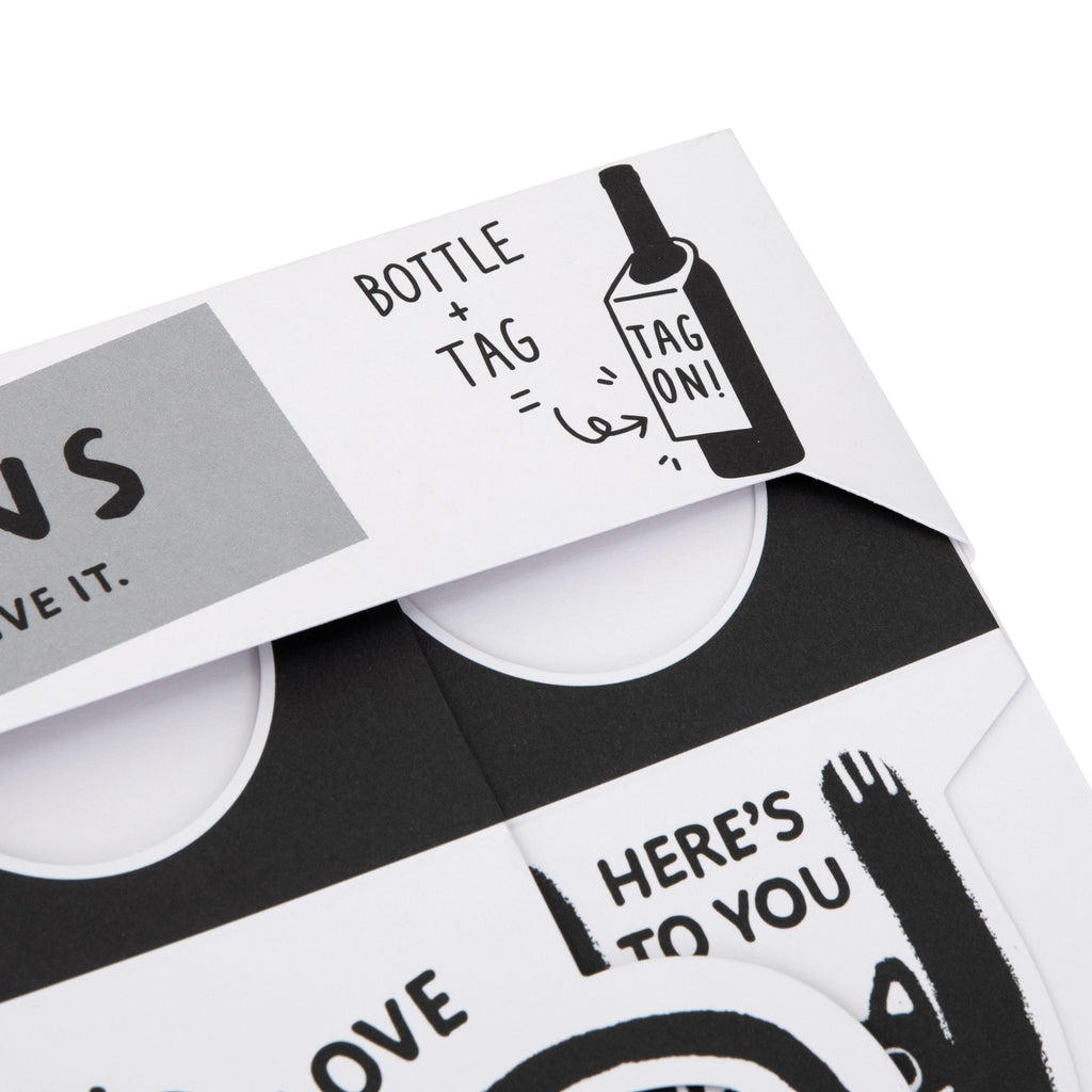 Tag-Ons Bottle Gift Tags Pack of 3 - Monochrome Cartoon Characters Design