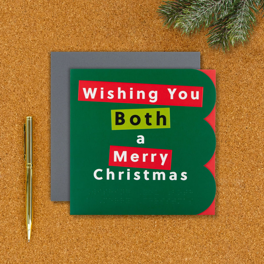 Christmas Card for Both of You - RNIB Green with Braille Design