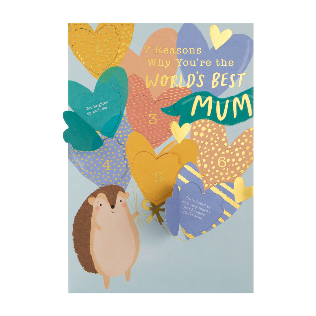 Mother's Day Card for Mum - Cute Hedgehog & Balloon Design