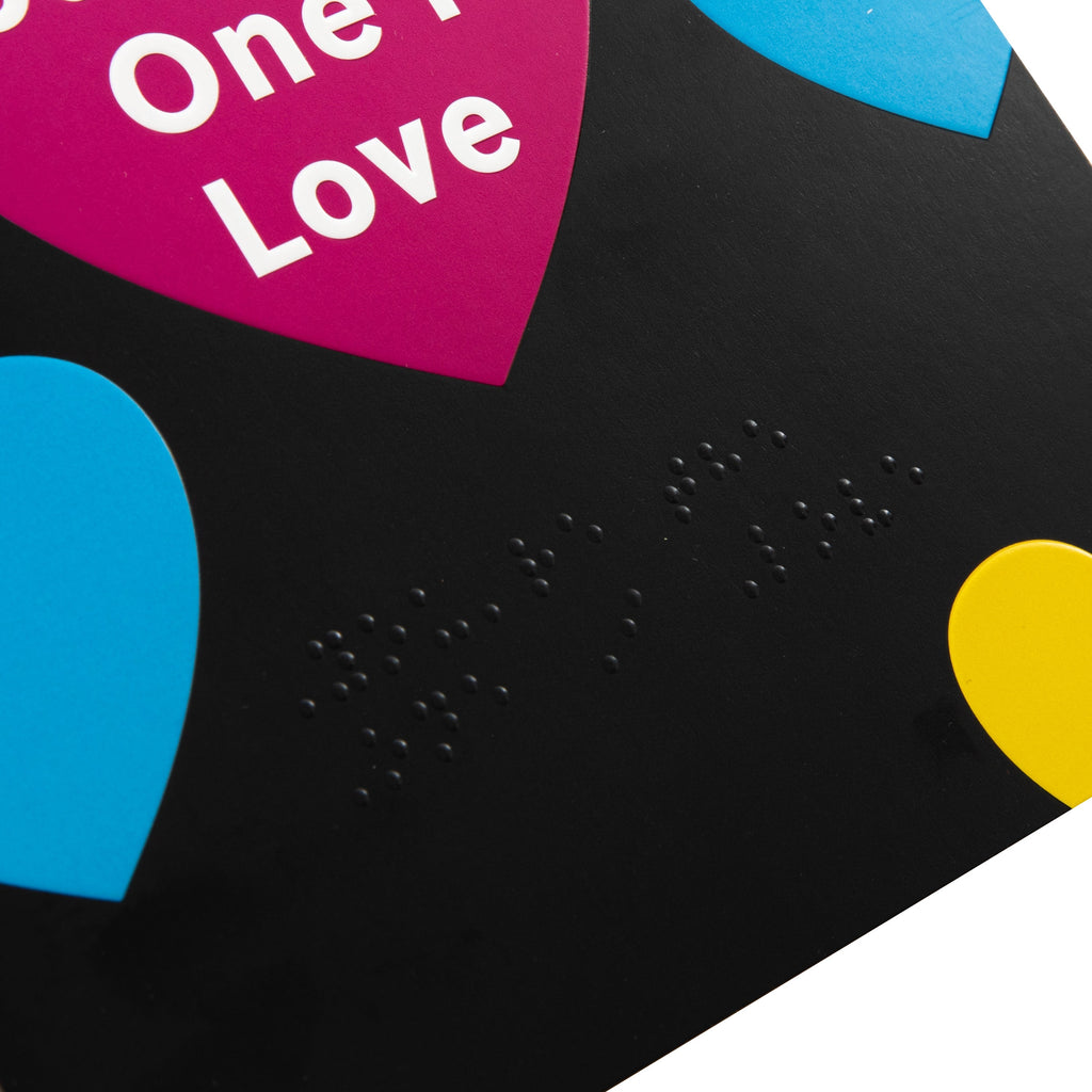 Valentine's Day Card for One I Love - RNIB Colourful Hearts Design with Braille