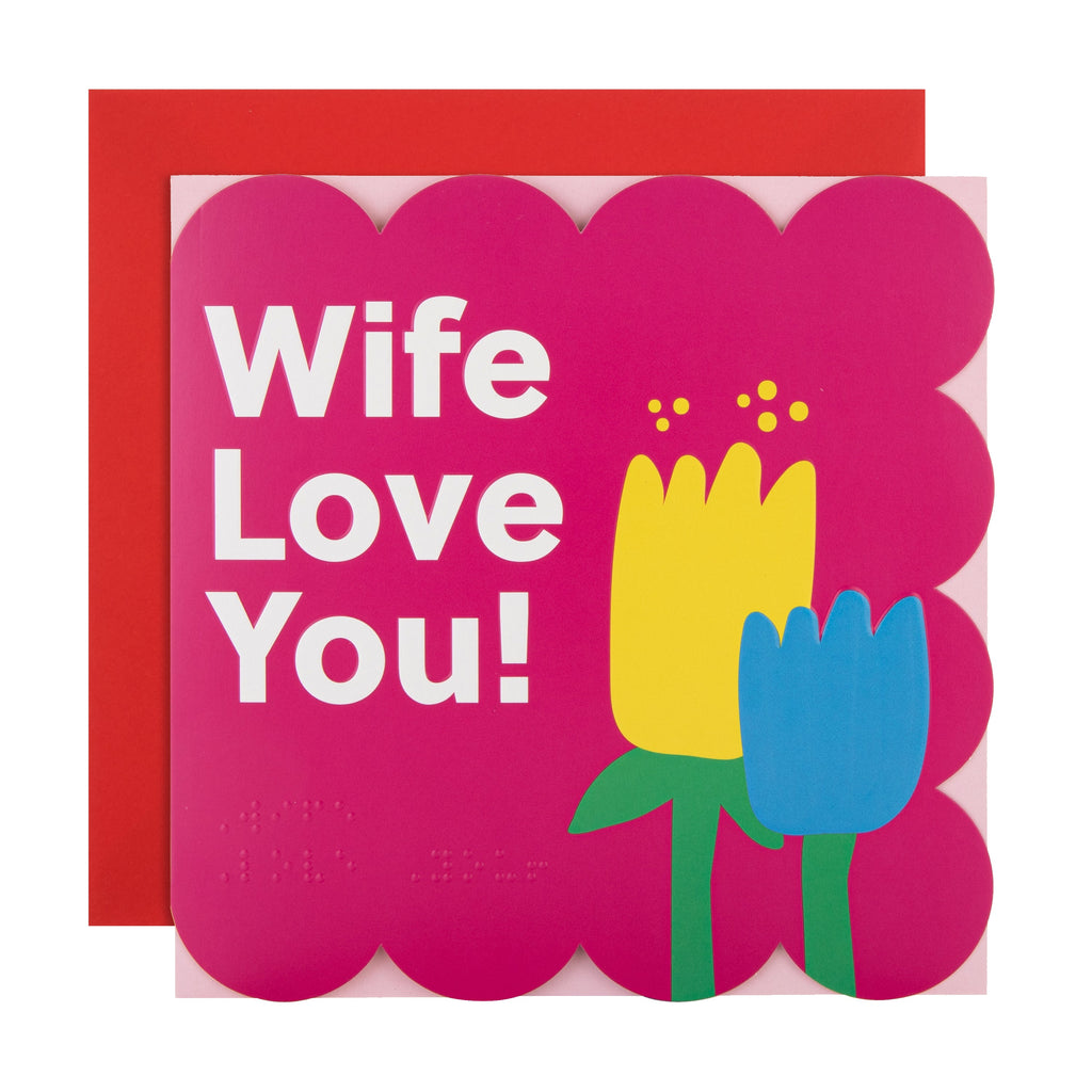 Valentine's Day Card for Wife - RNIB Colourful Flowers Design with Braille