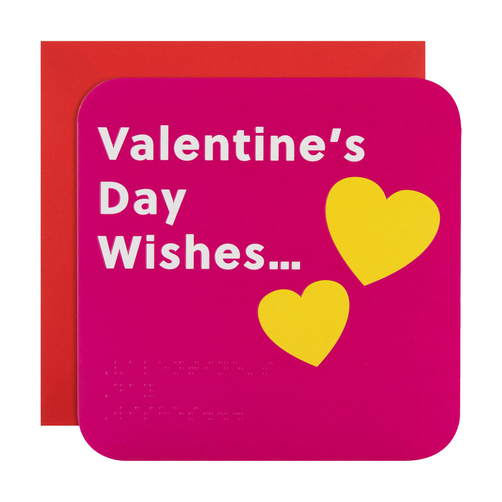 Valentine's Day Card - RNIB Yellow Heart Text Design with Braille