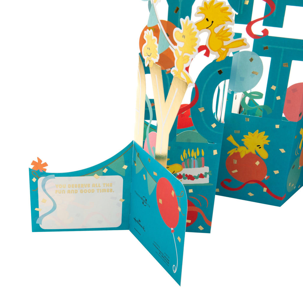 Jumbo Birthday Card - 3D Pop-Up PENAUTS SNOOPY & WOODSTOCK Banner