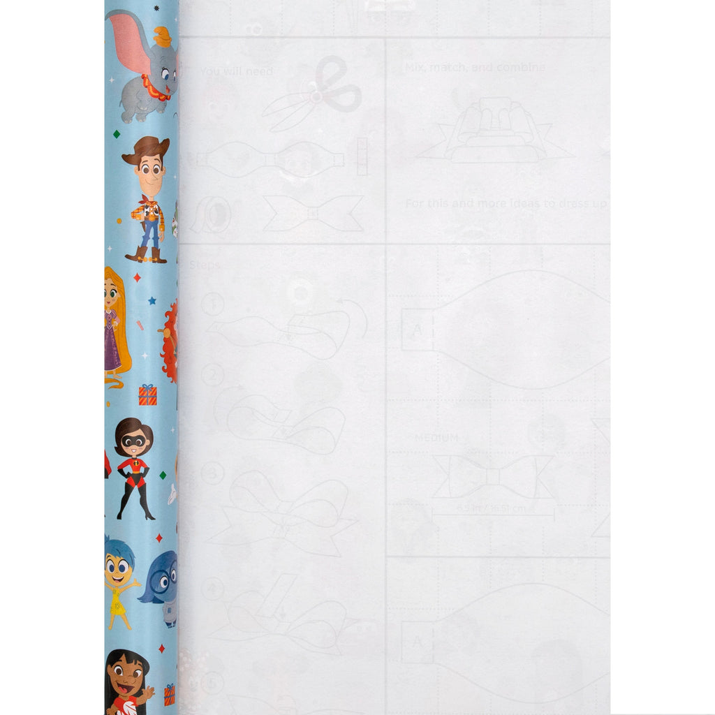 6M Wrapping Paper Pack - 3 x 2M Rolls in Blue Disney 100 Design with Characters