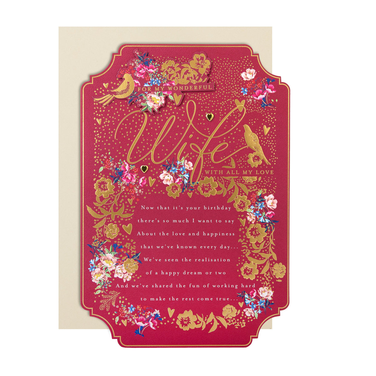 Pink Traditional Floral Verse Birthday Card for Wife | Hallmark UK