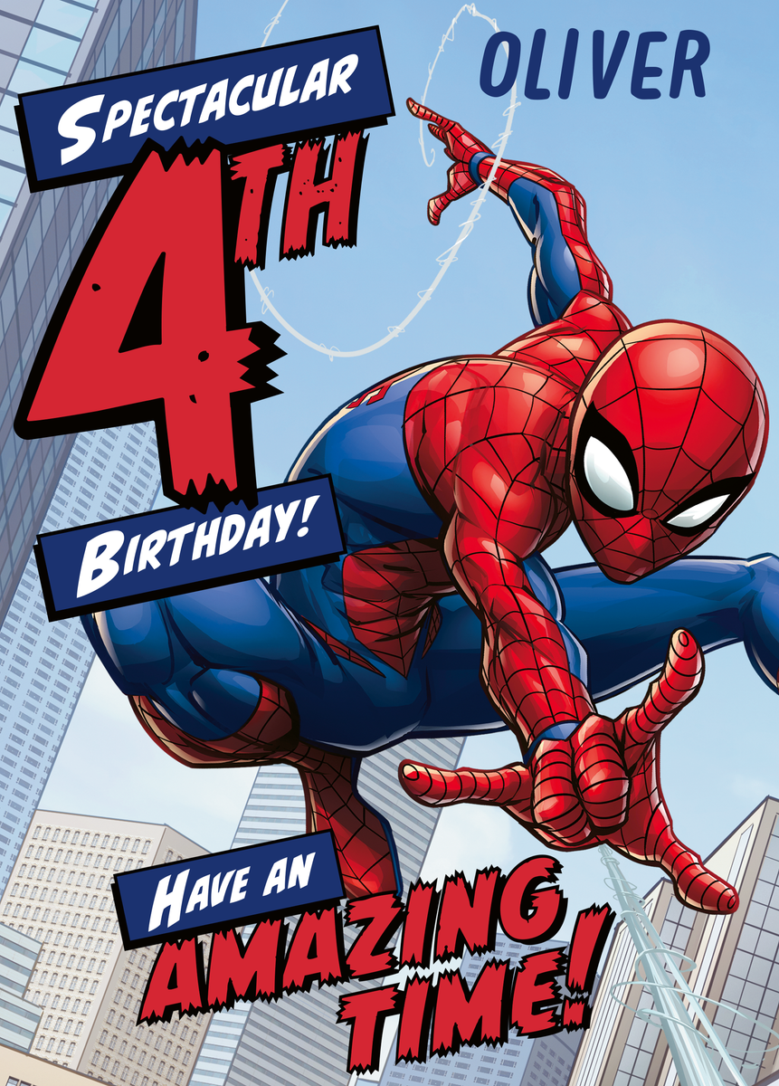 Personalised MARVEL Spider-Man 4th Birthday Card Hallmark UK