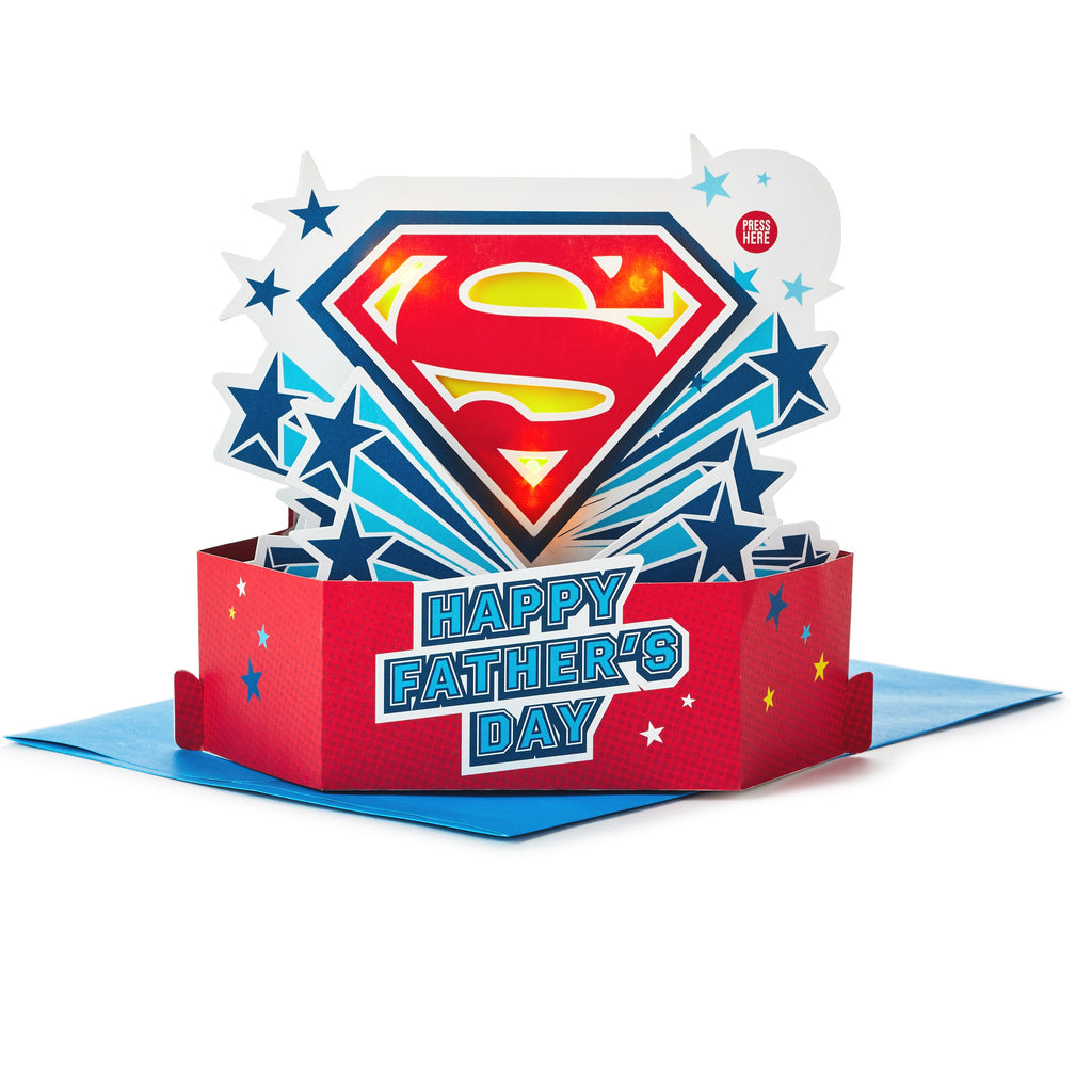 Musical & Light Up Father's Day Card - 3D Pop-Up Superman Logo