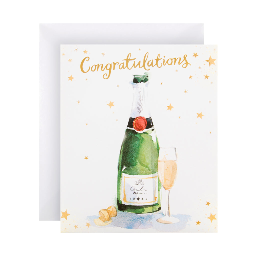 General Congratulations Card - Watercolour Champagne Glass and Bottle Design