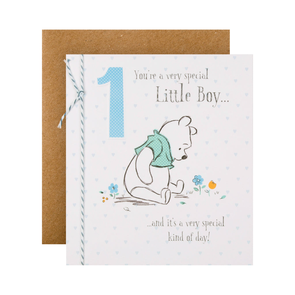 1st Birthday Card for Little Boy - Cute Disney Winnie-the-Pooh Design