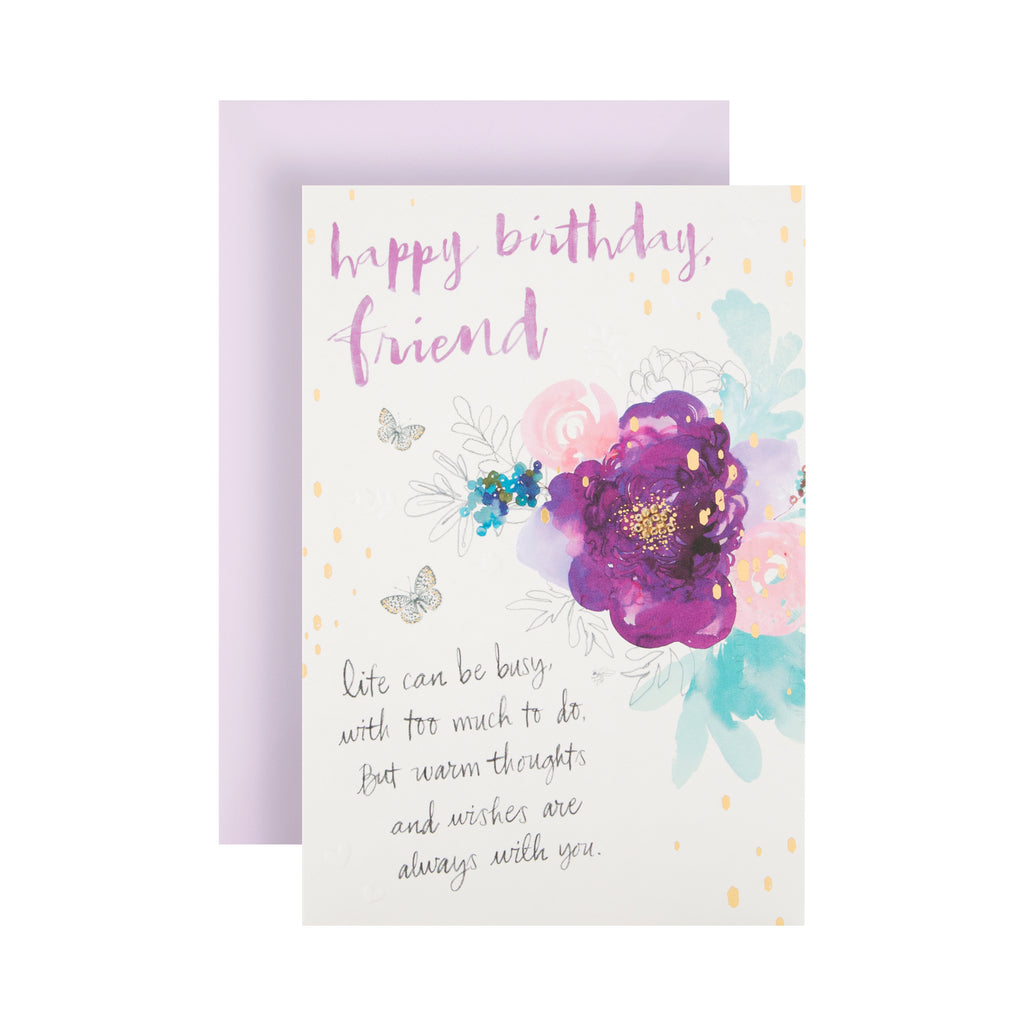 Birthday Card for Friend - Floral Design with Foil Details