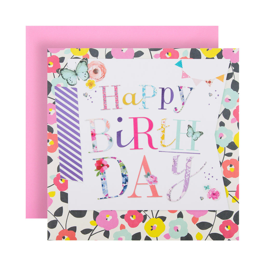General Birthday Card - Floral Text and Foil Design
