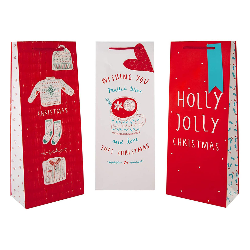 Christmas Bottle Bag Bundle - Pack of 3 - Red and White