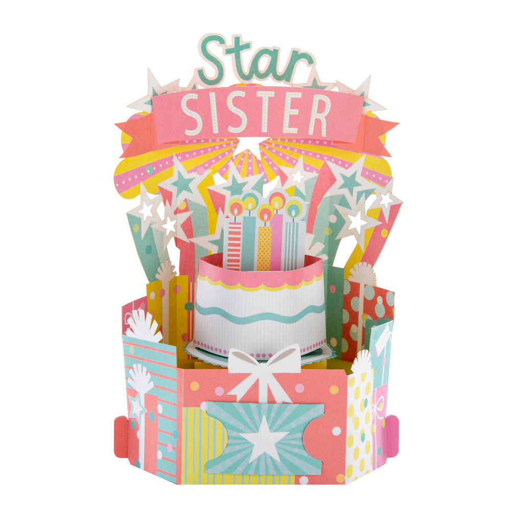 Birthday Card for Sister - 3D Pop Up Pink Cake Design