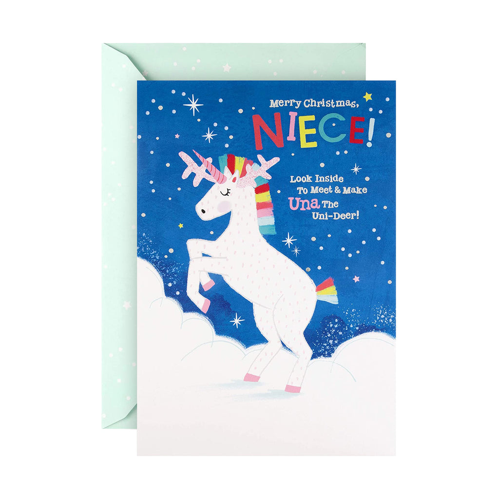 Christmas Activity Card for Niece - Unicorn Finger Puppet Design