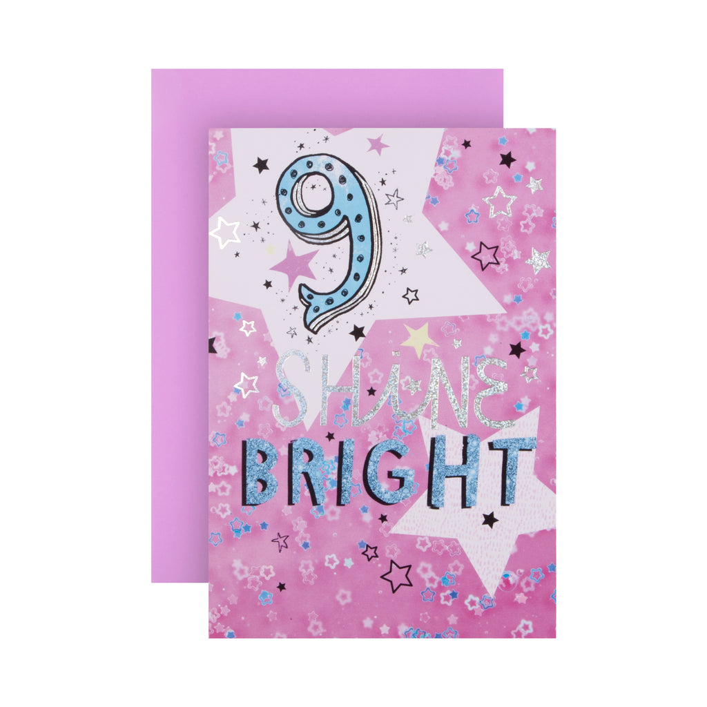 9th Birthday Card - Holographic Foil Star Design