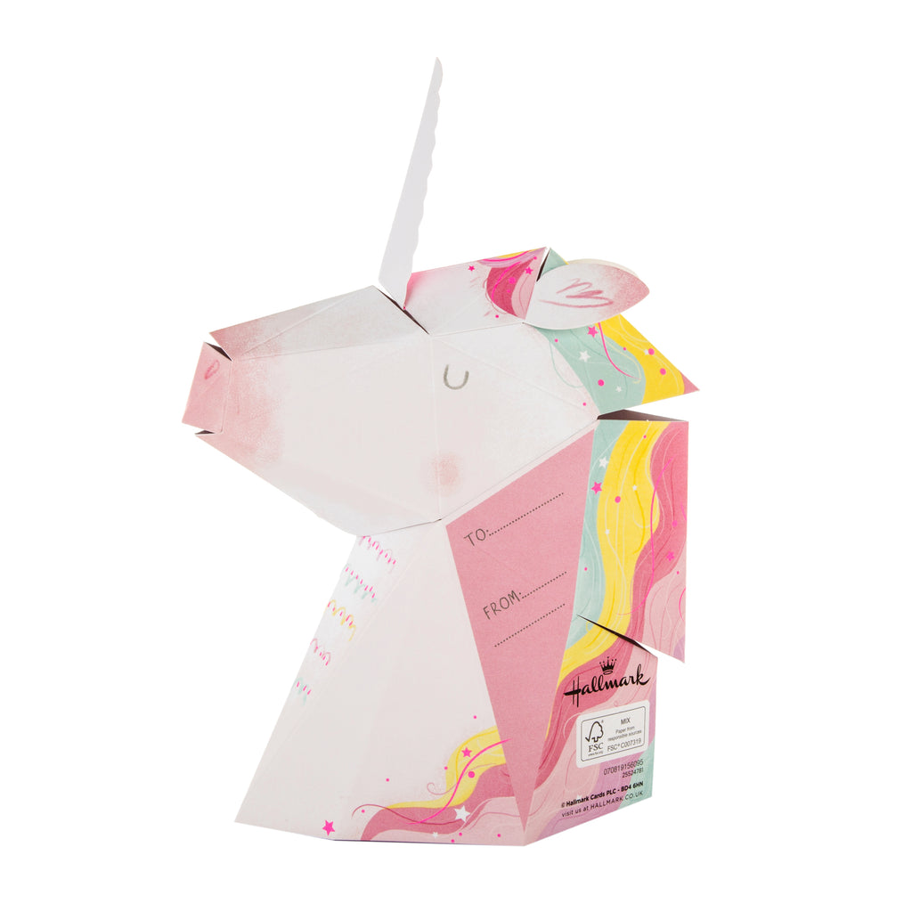 3rd Birthday Card for Daughter - Pop-out 3D Unicorn Head Design