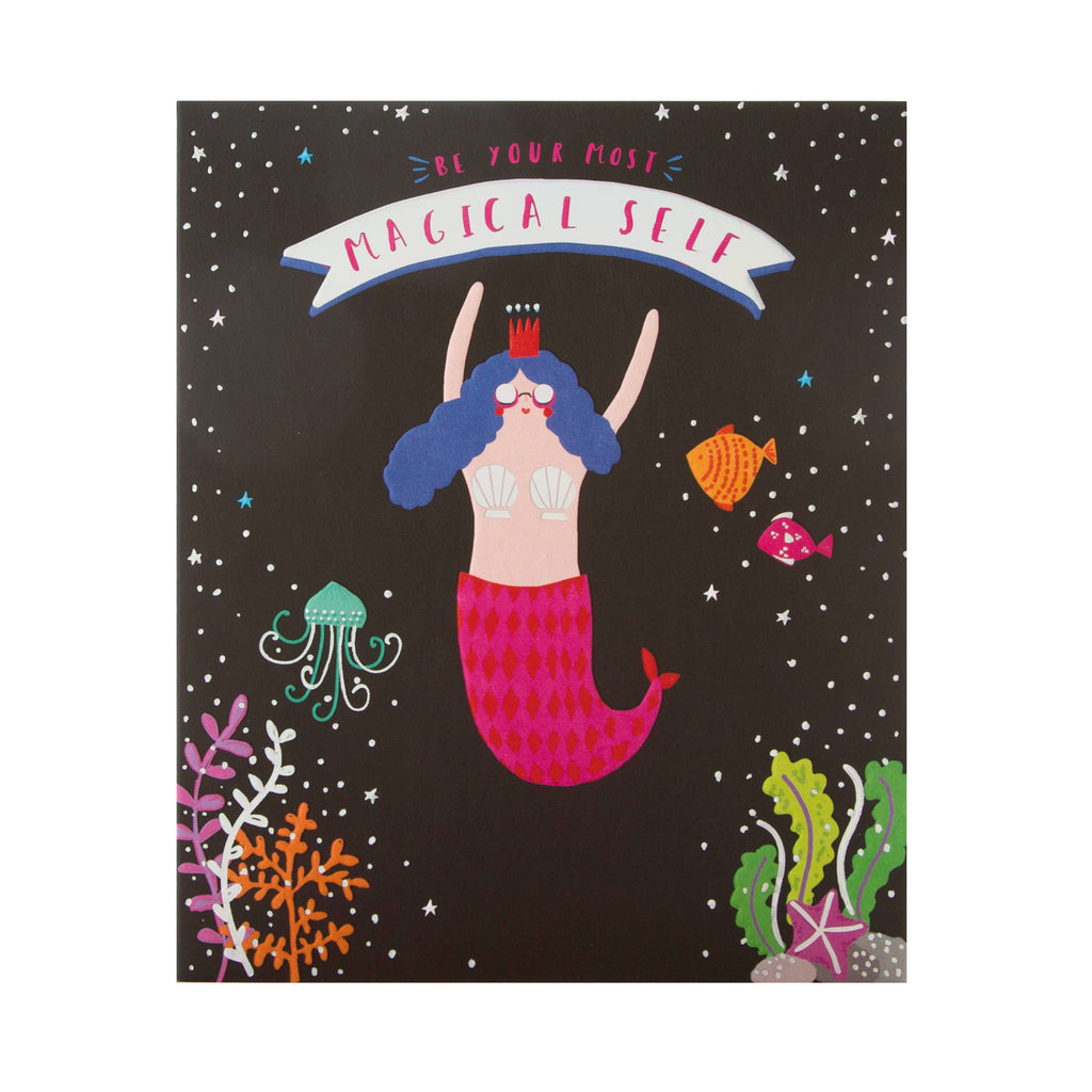 General Birthday Card - Embossed Mermaid Design with Holographic Foil Highlights