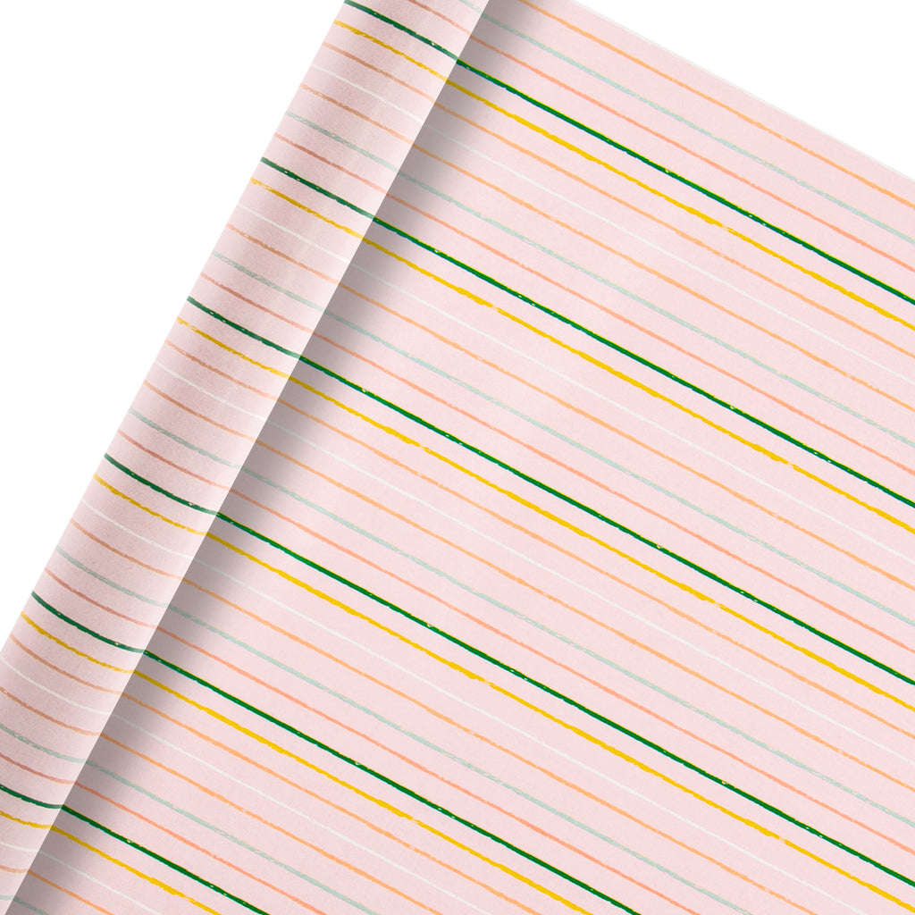 2m Roll of Multi-Occasion Wrapping Paper - Pink Striped Design