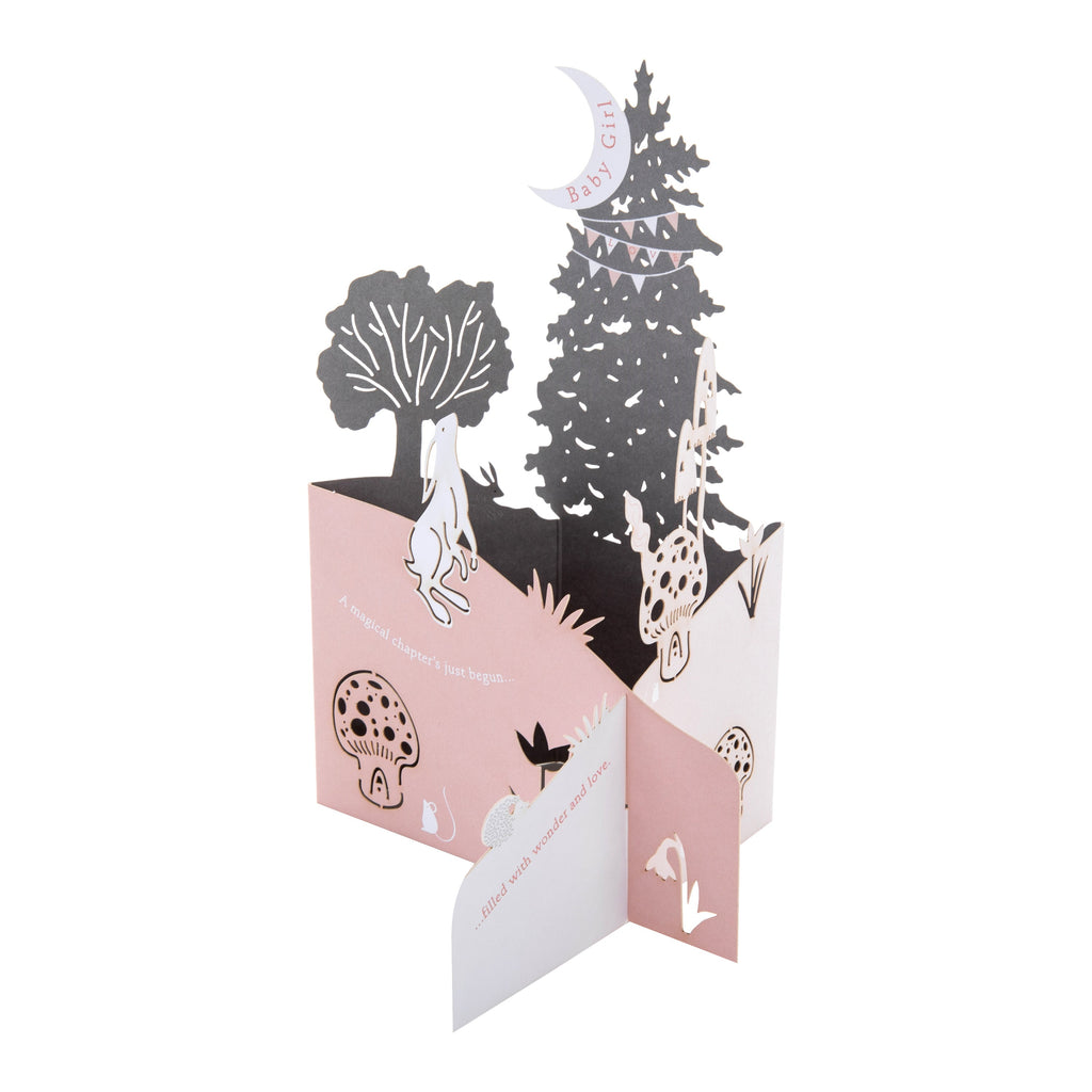 New Baby Girl Card - 3D Pink Nature Scene Design