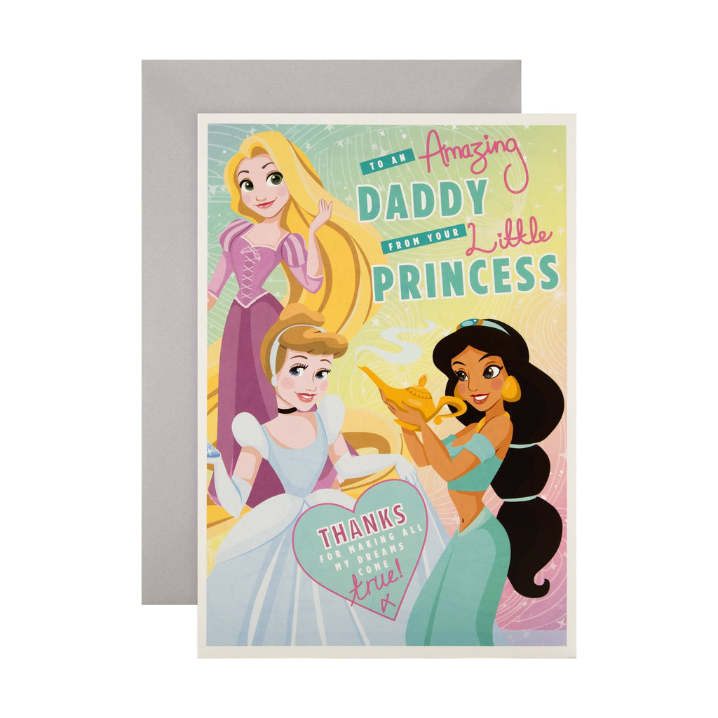 Birthday Card for Daddy from Little Princess - Fun Disney Princess Design with Colouring Activity