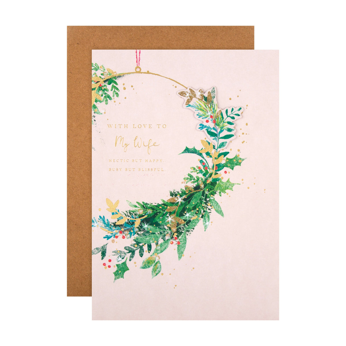 Christmas Card for Wife - Classic Illustrated Festive Wreath Design ...