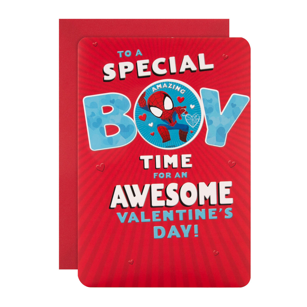 Valentine's Card for Little Boy - Marvel Spiderman Design with Badge