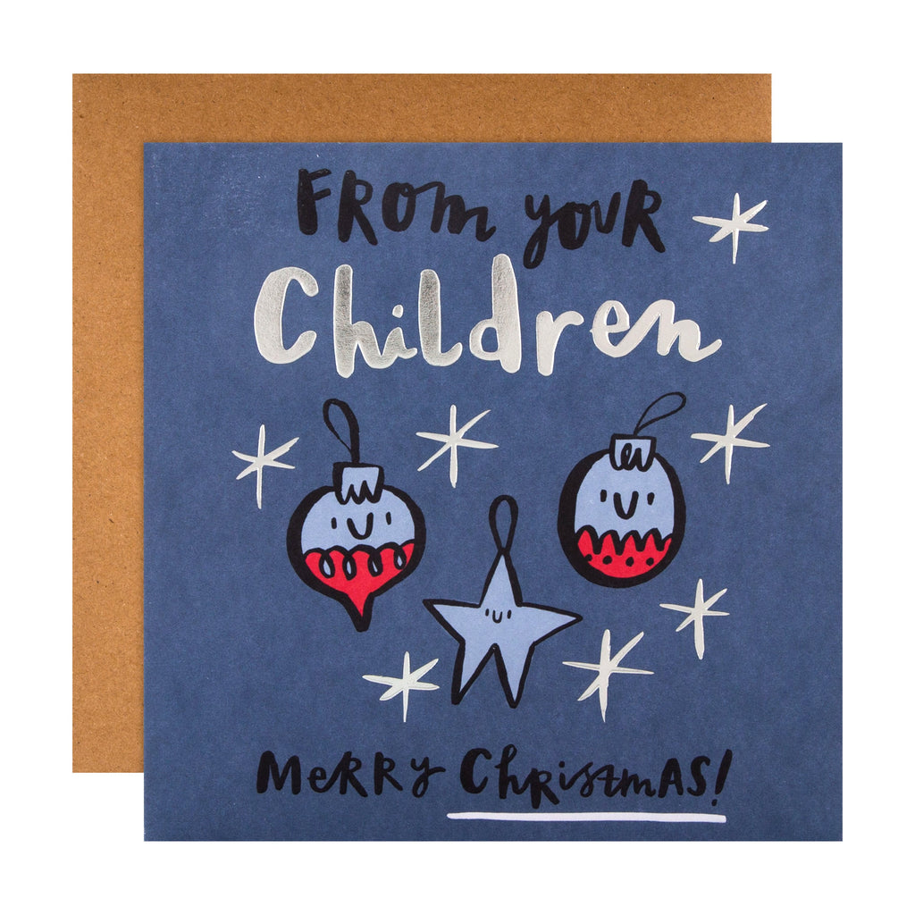 Christmas Card from Children - Jordan Wray, Spotted Collection, Cute Baubles Design with Silver Foil