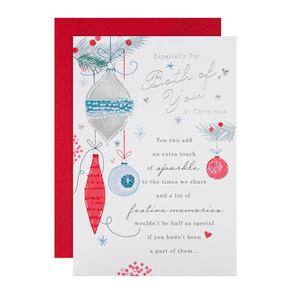 Christmas Card for Both of You - Classic Bauble Design with Silver Foil