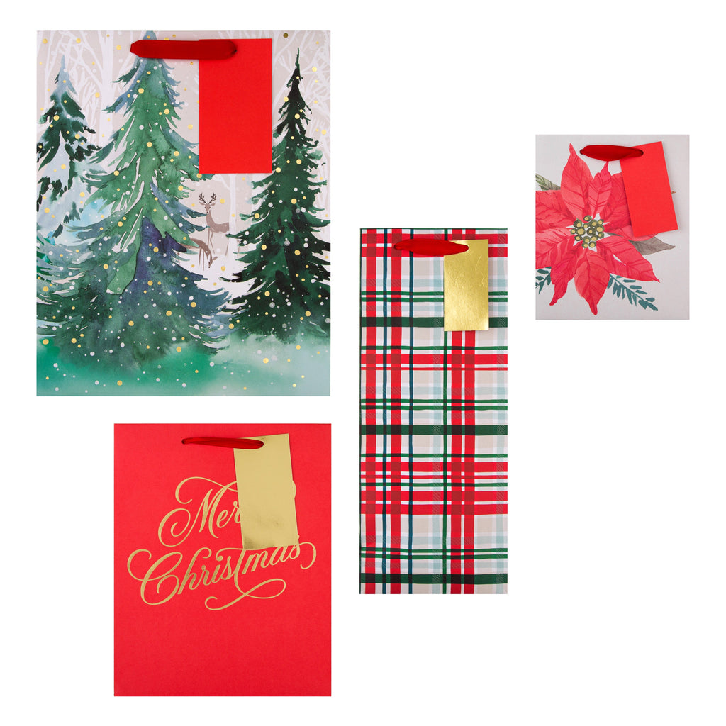 Christmas Gift and Bottle Bag Pack - 4 Bags in 4 Classic Designs