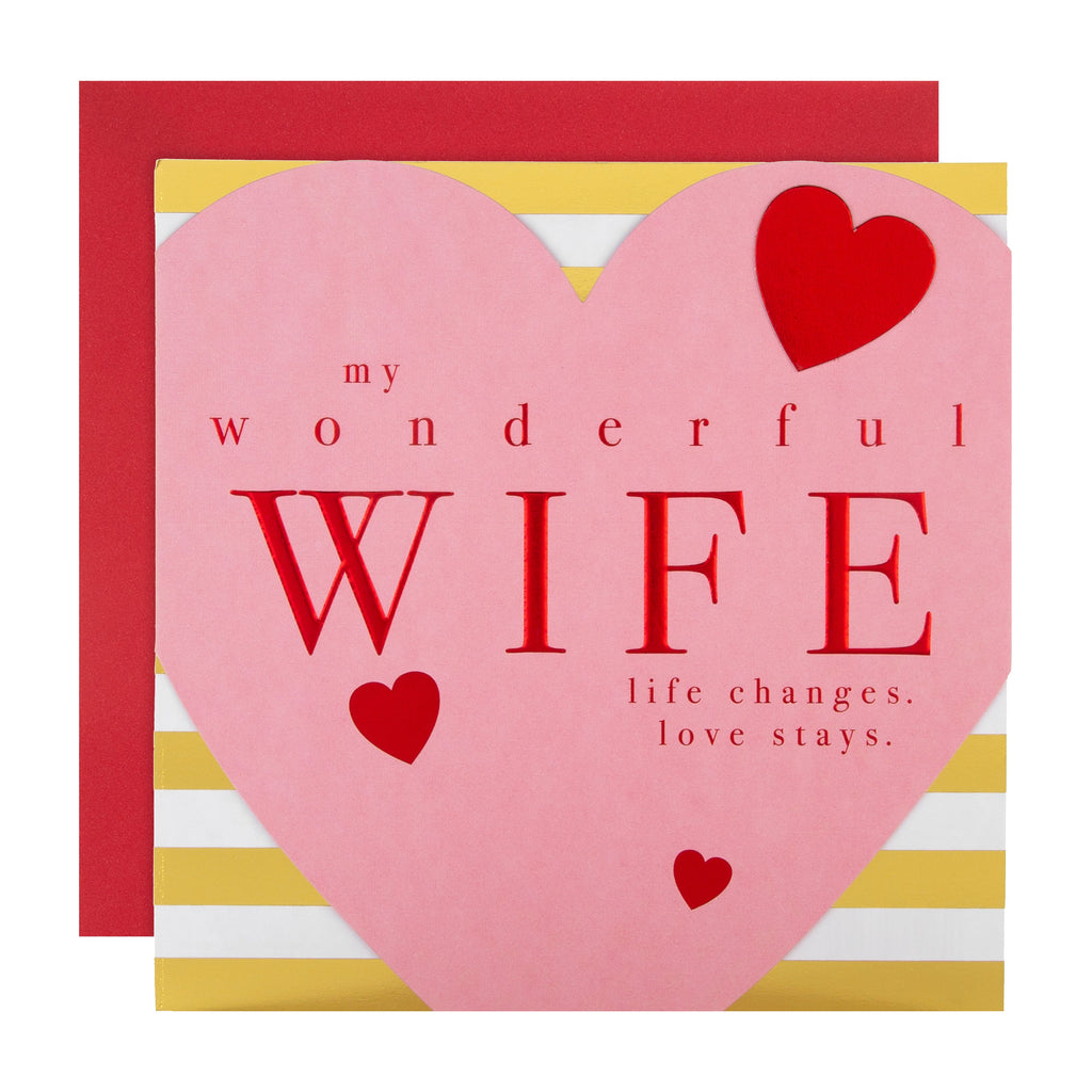 Valentine Card for Wife - Romantic Love Heart Design with Foil and Die Cut Details