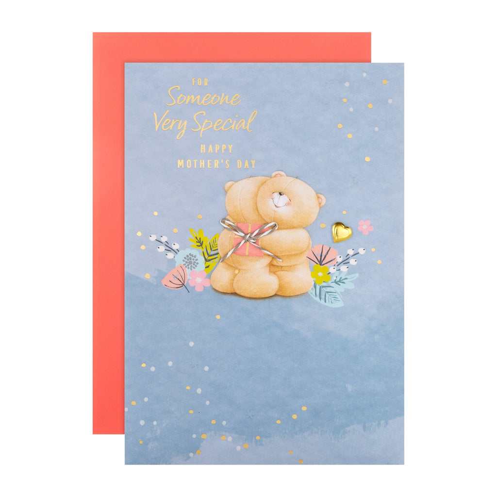 Mother's Day Card for Someone Special - Cute Forever Friends Design with Gold Foil and Gold Charms