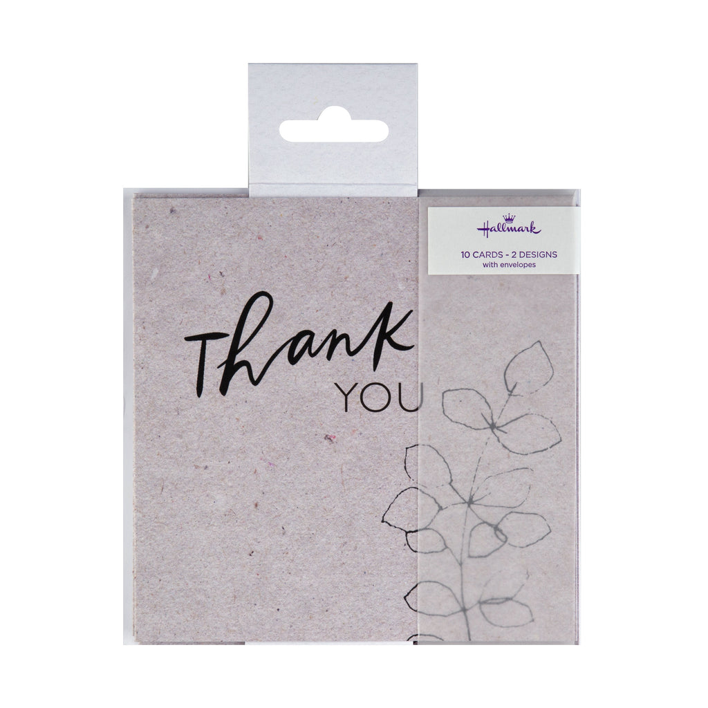 Pack of Thank You Cards - 10 Cards in 2 Classic Designs
