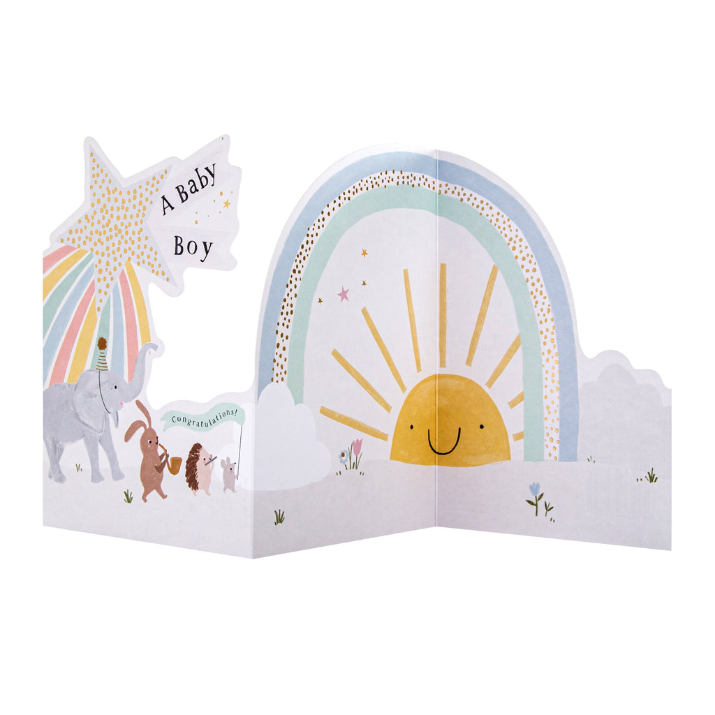 Baby Boy Birth Congratulations Card - Cute 3-Fold Die-cut Design